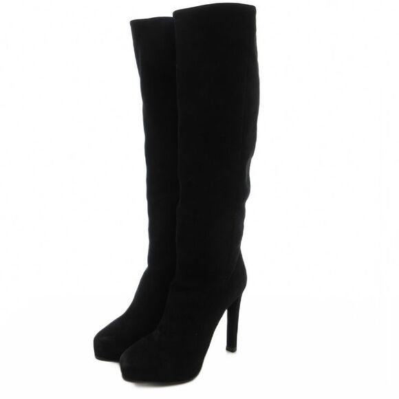 Prada Shoes - Prada Suede Long Boots High Heels Thick Sole Side Zip 36.5 Black GV • GY62